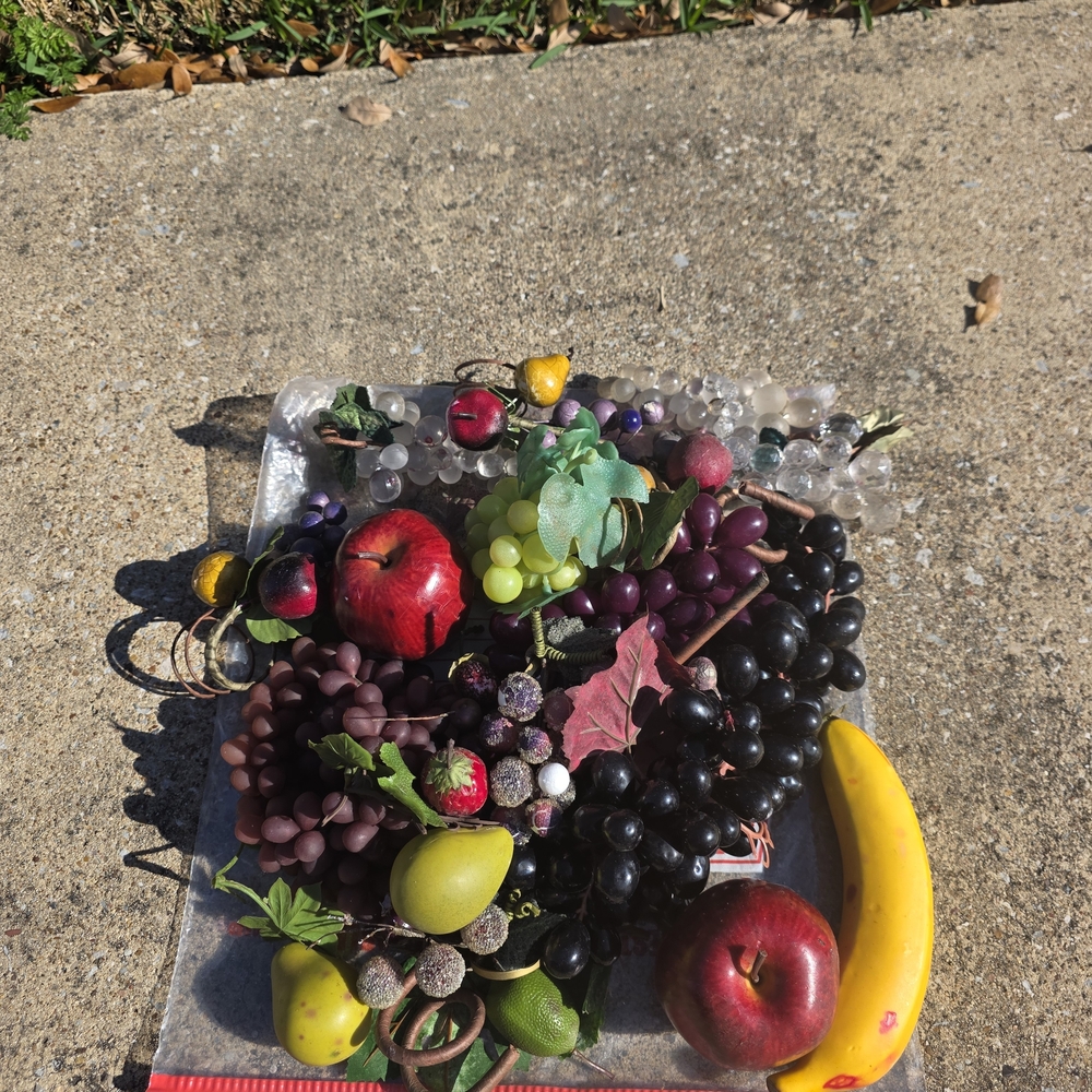 Faux Fruit Decorative Tray - Mixed Grapes, Apples & Banana